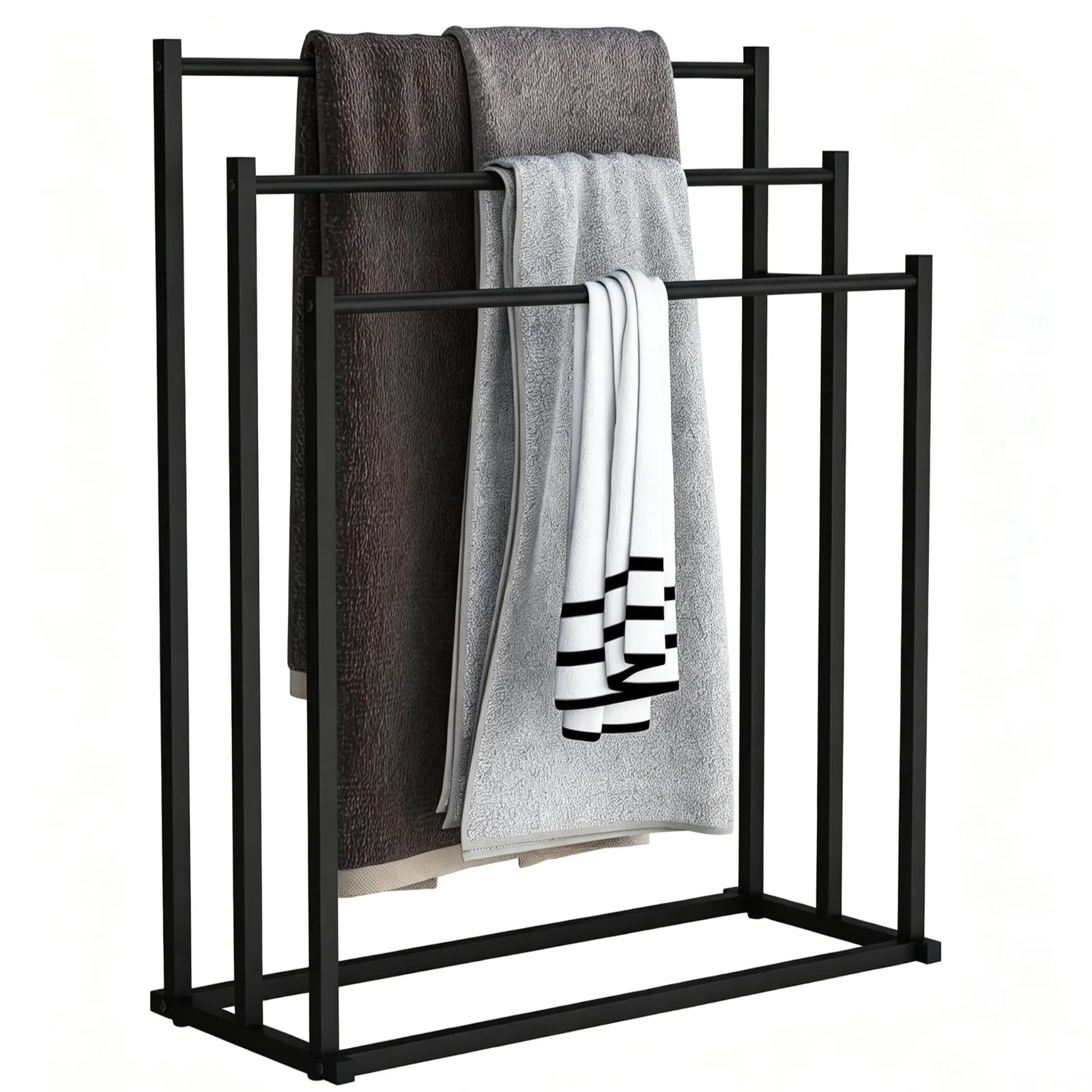 Porta Asciugamani a 3 Ripiani, Supporto per Asciugamani da Bagno, Organizzatore per la Conservazione, in Acciaio al Carbonio, Impermeabile, Accessori per il Bagno