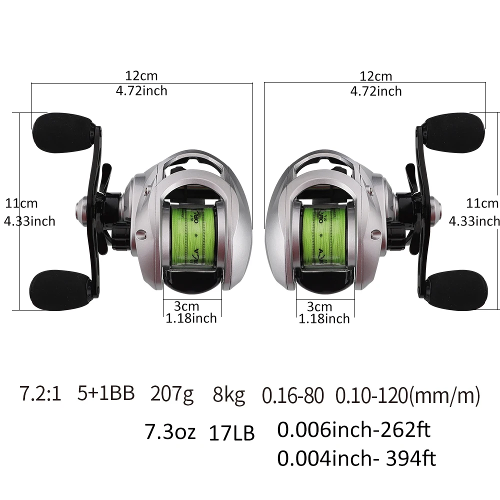 Fishingfans Baitcasting Casting Reel 7.2:1 Gear Ratio High Strength Nylon Body Ultralight 207g 5+1BB Fishing Casting Reels