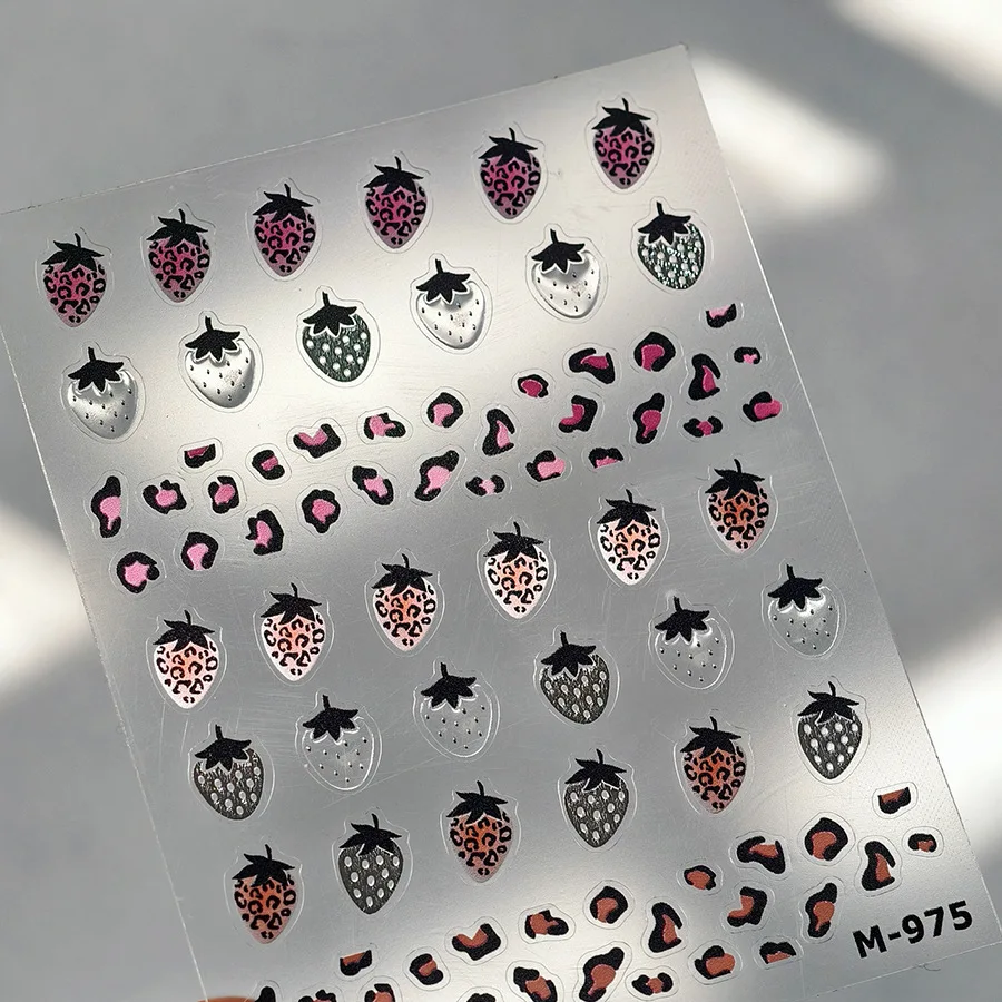 Nastro di seta dorato fragola ciliegia frutta bowknot cuore d'amore morbido autoadesivo decorazione per unghie adesivo manicure decalcomania fai da te