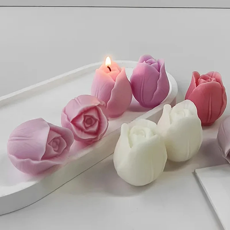 Mini Flower Candle Silicone Mould 3D Rose Flower Soap Chocolate Cake Decoration Baking Tools Handmade Ice Plaster Crafts Mold