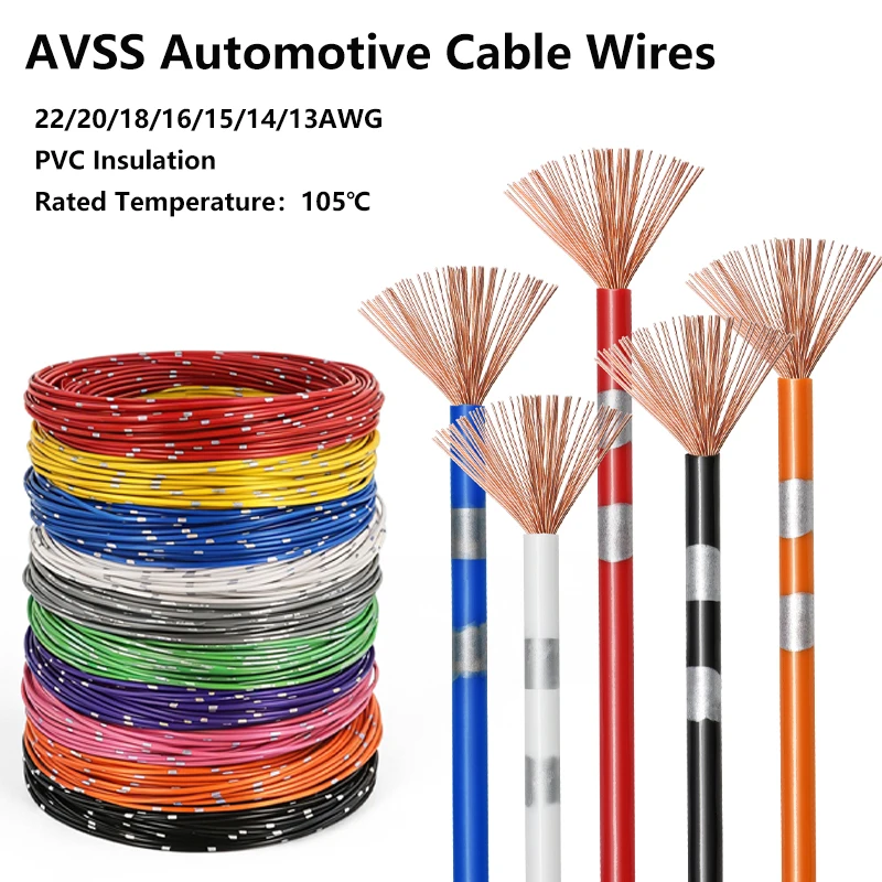 3/5M AVSS Pure Copper Car Wire 22 20 18 16 14 13AWG PVC Insulation OFC Pure Copper Speaker Audio Cable DIY Automotive Wires