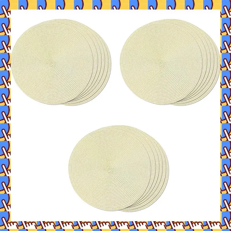 

A79I Round Braided Placemats Set Of 18 Table Mats For Dining Tables Woven Washable Non-Slip Place Mats 15 Inch(Beige)