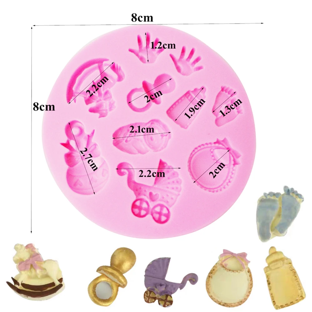 Silicone Mold of Baby Shower Party Stroller Trojans Car Bottle Nipples Cart Chocolate Sugarcraft DIY Fondant Cupcake Moulds M566