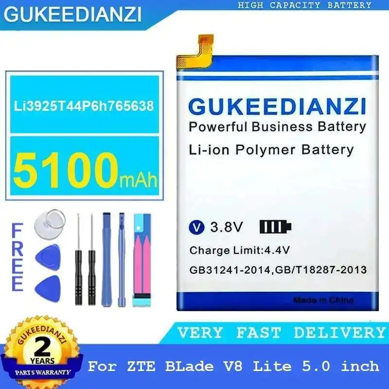 

Mobile Phone Battery For Zte Blade V8 Lite 5.0 Inch Reliable Replacement Li3925t44p6h765638 High-Capacity 5100Mah