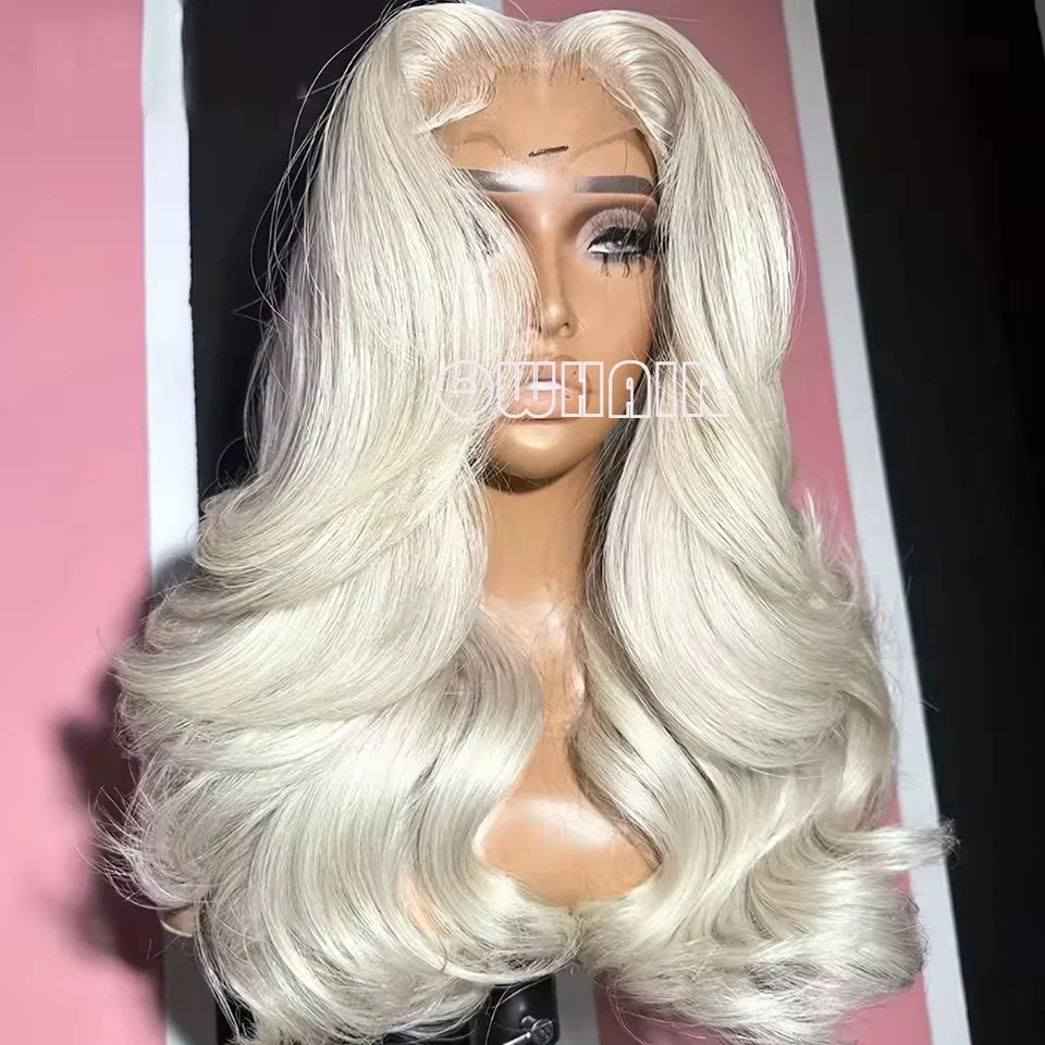 QW Synthetic Hair Platinum Blonde Loose Wave Soft 13X4 Lace Front Wig For Women Hair Heat Resistant Fiber Cosplay  Daily