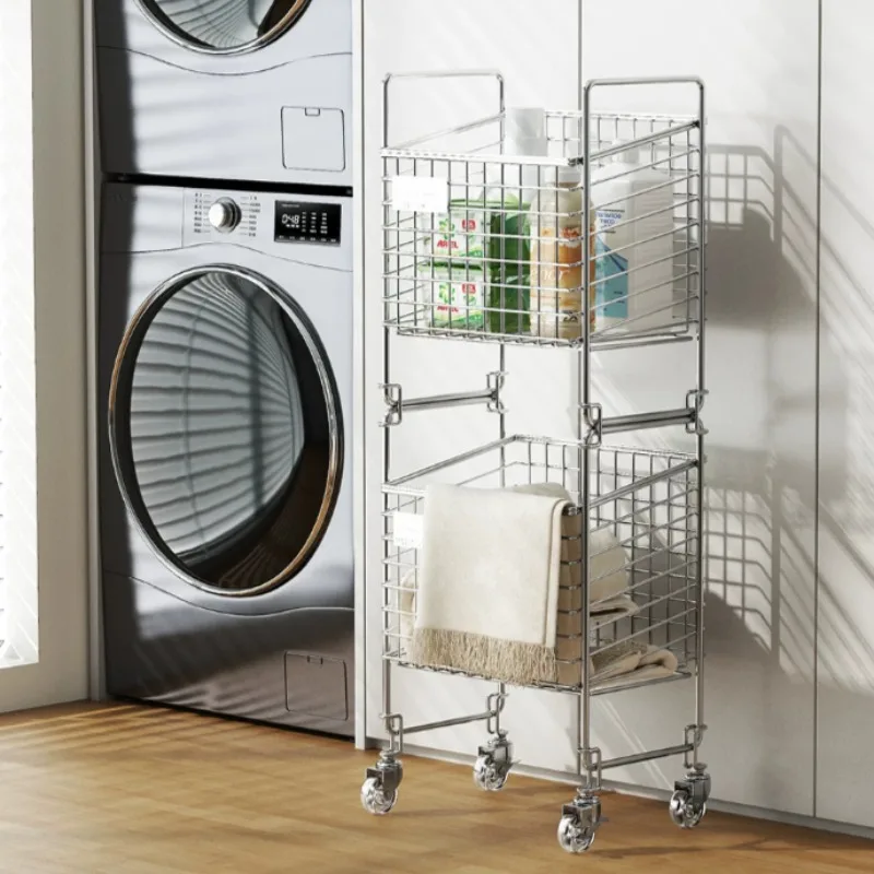 2 Sections Tall Laundry Hamper Storage Wheels Trolley Narrow Laundry Baskets Cool Wire Toy Cesto Ropa Sucia House Accessories