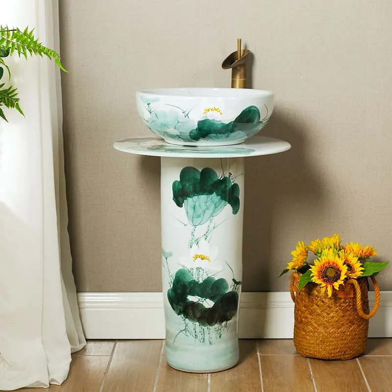 Toilet Vertical Washstand Basin One Pillar Basin Ceramic Pillar Basin Landing Balcony pedestal basin