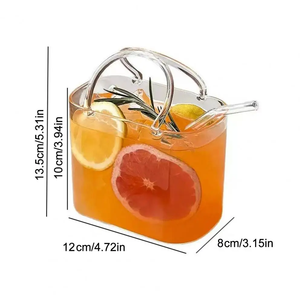 Pink Glass Wallet Cup Tote Shape Drink Glass Handbag-shaped Tumbler with Straw Transparent Heat-resistant Glass Cup for Juice