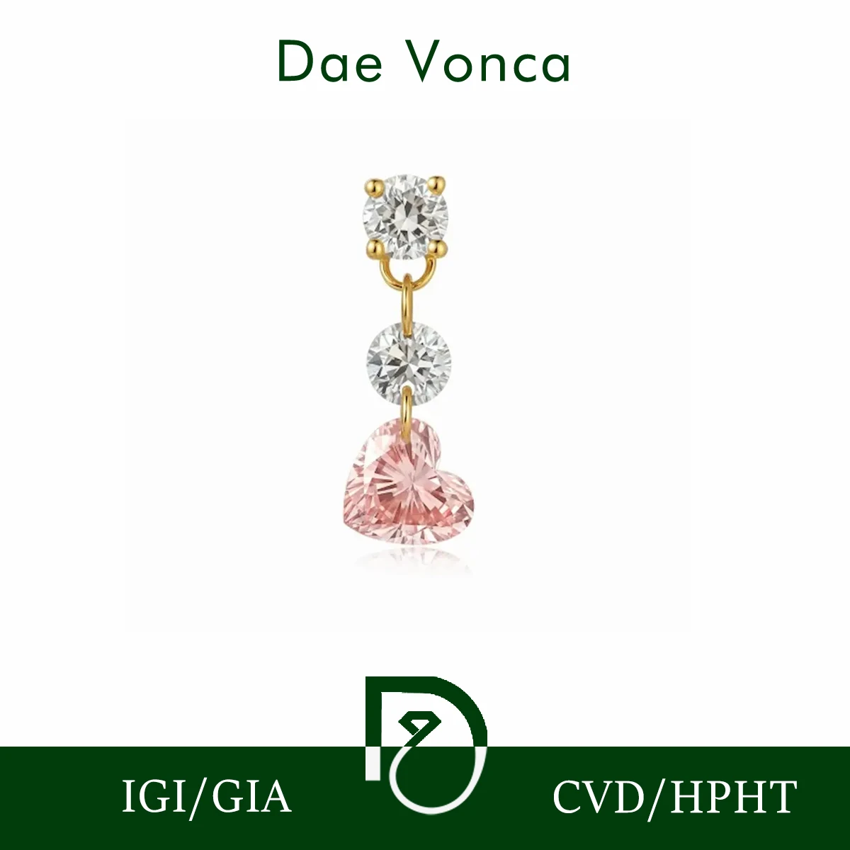 Round and Pink Heart Cut Lab Created Diamond Single Earring 9K/14K/18K Solid Gold Lab Diamond Floating Earring Fashion Jewelry