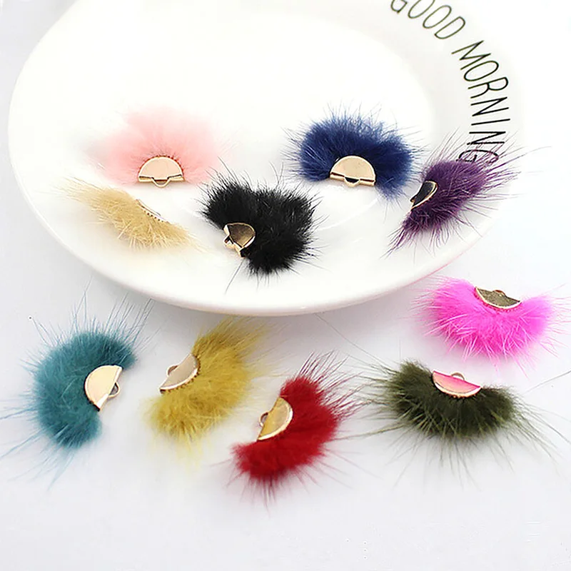 5pcs Fluffy Fan Shape Imitation Mink Fur Pendant Handmade Earrings Hair Ornaments Keychain DIY Material Jewelry Accessories