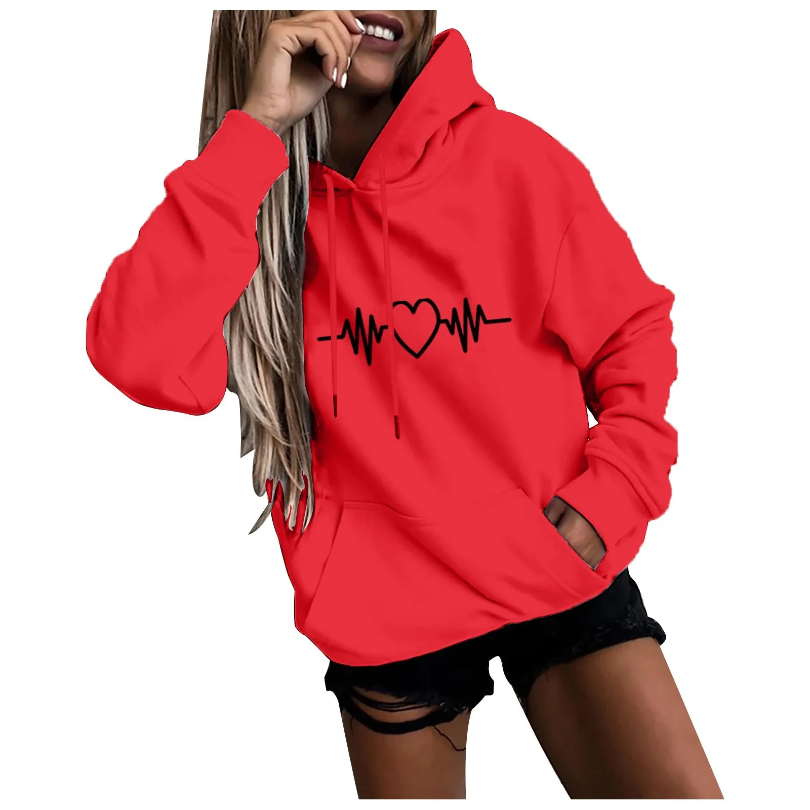 Women\'s Hoodies Tops Long Sleeve Sports blouse 2023 Spring Fashion fun Print Sweatshirts Solid Casual Loose Hooded Sweatshirt