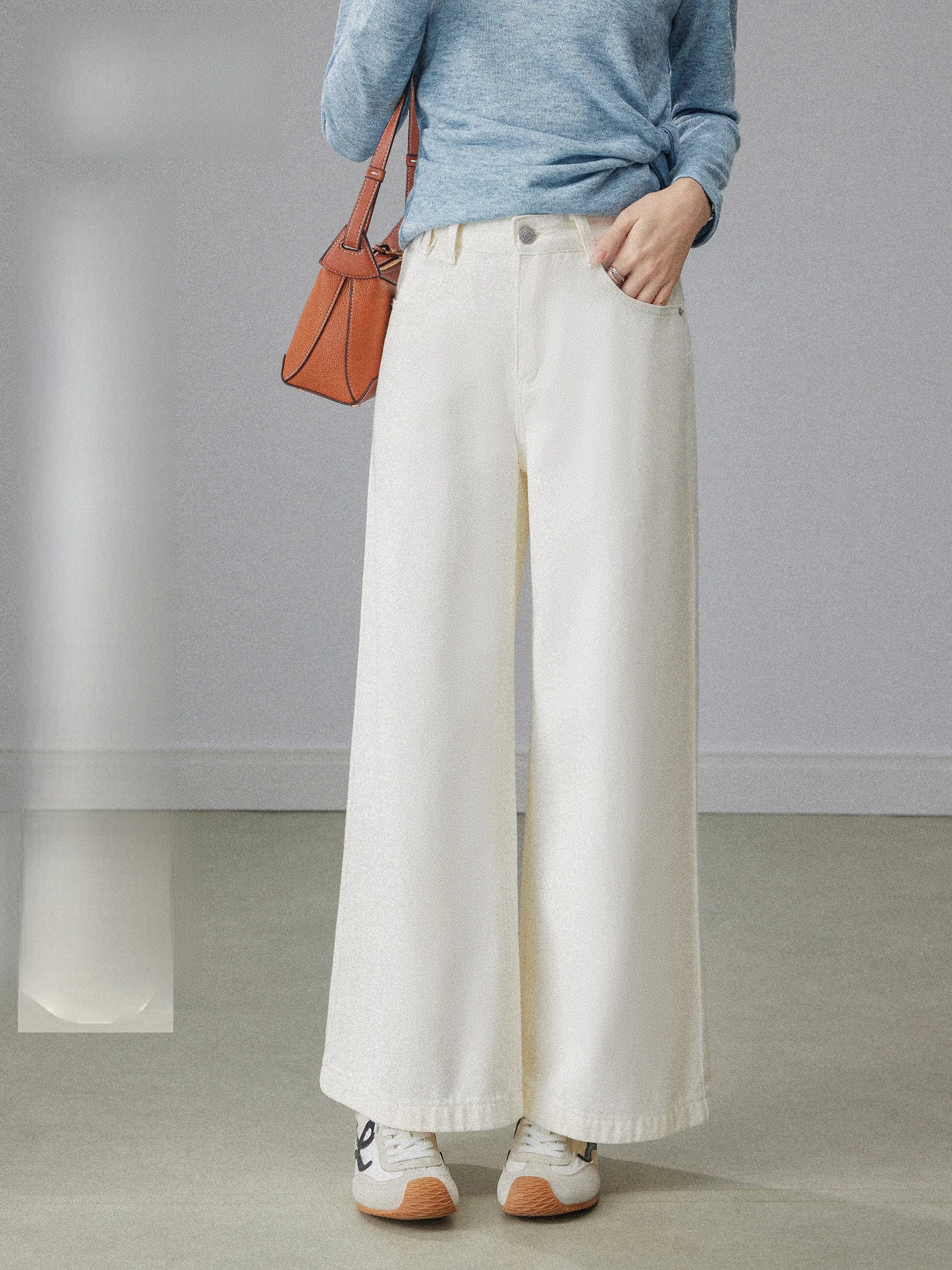 

High Waist Wide Leg Denim Jeans Women's Spring New Loose Drape Straight Leg Long Pants Trousers in Beige Color Resistant to D...