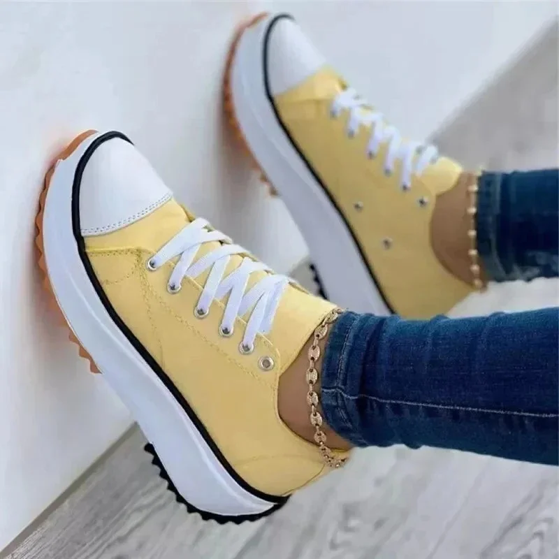 Neue Damen-Freizeitschuhe 2024 Herbst Sommer Runde Spitze Canvas Einfarbig Niedrig Geschnitten Große Größen Damenschuhe – Detail 6