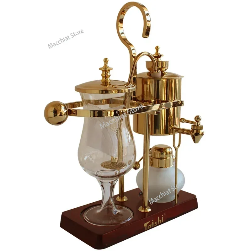 

Glass Syphon Siphon Drop Coffee Maker Pot Belgian Belgium Luxury Royal Family Balance Polished Rose Gold Color