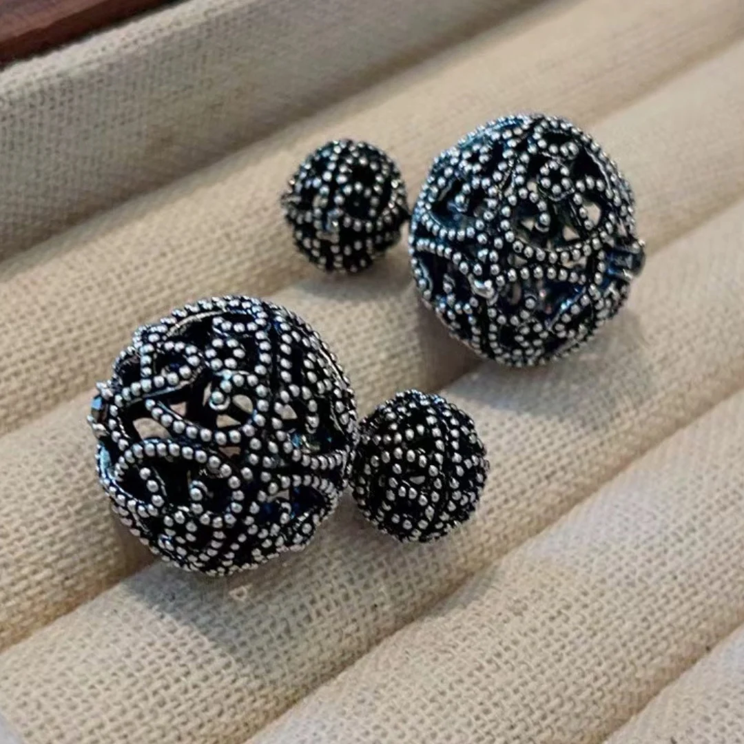 Rose Stud Earring Unique Design Making Old Earrings Heavy Metal Ball Jewelry Different Ball Jewelry Luxury Women\'s Accessories