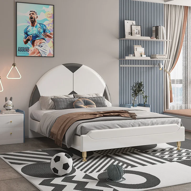 Kids Beds For Boys Bedroom Furniture Solid Wood Children's Football  Bed Leather Upholstered Soccer Bed