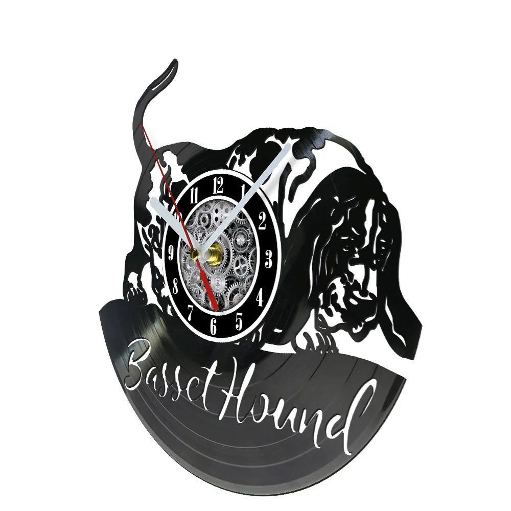 Basset Hound Dog Laser Cut LP Music Album Wall Clock Puppy Home Decor Watch Vinyl Record Musical Disc Craft Clock Pet Lover Gift