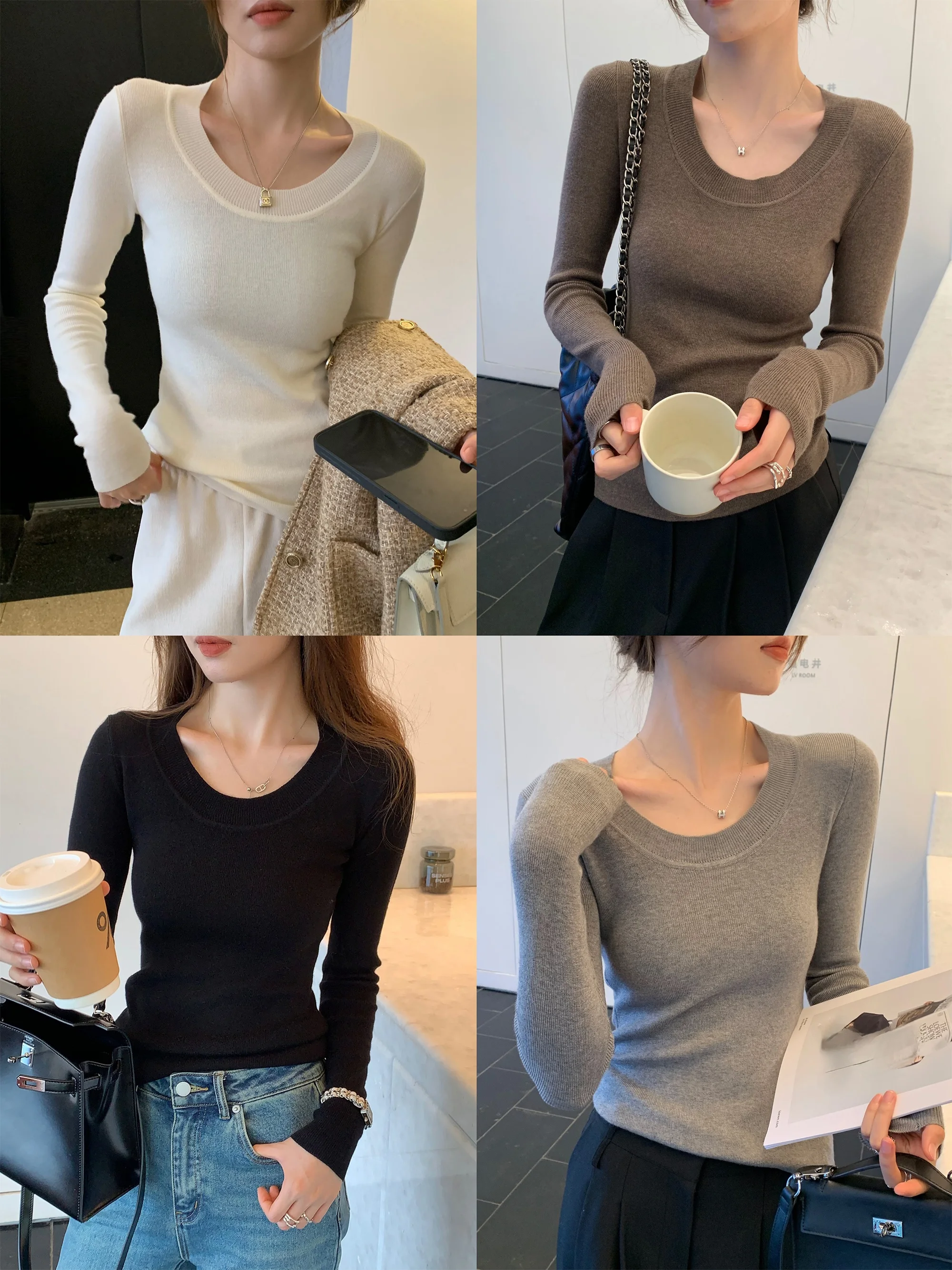 

Женский приталенный джемпер из мериносовой шерсти с круглым вырезом и длинными рукавами, базовая модель для повседневной носки, корейский стиль, простой дизайн