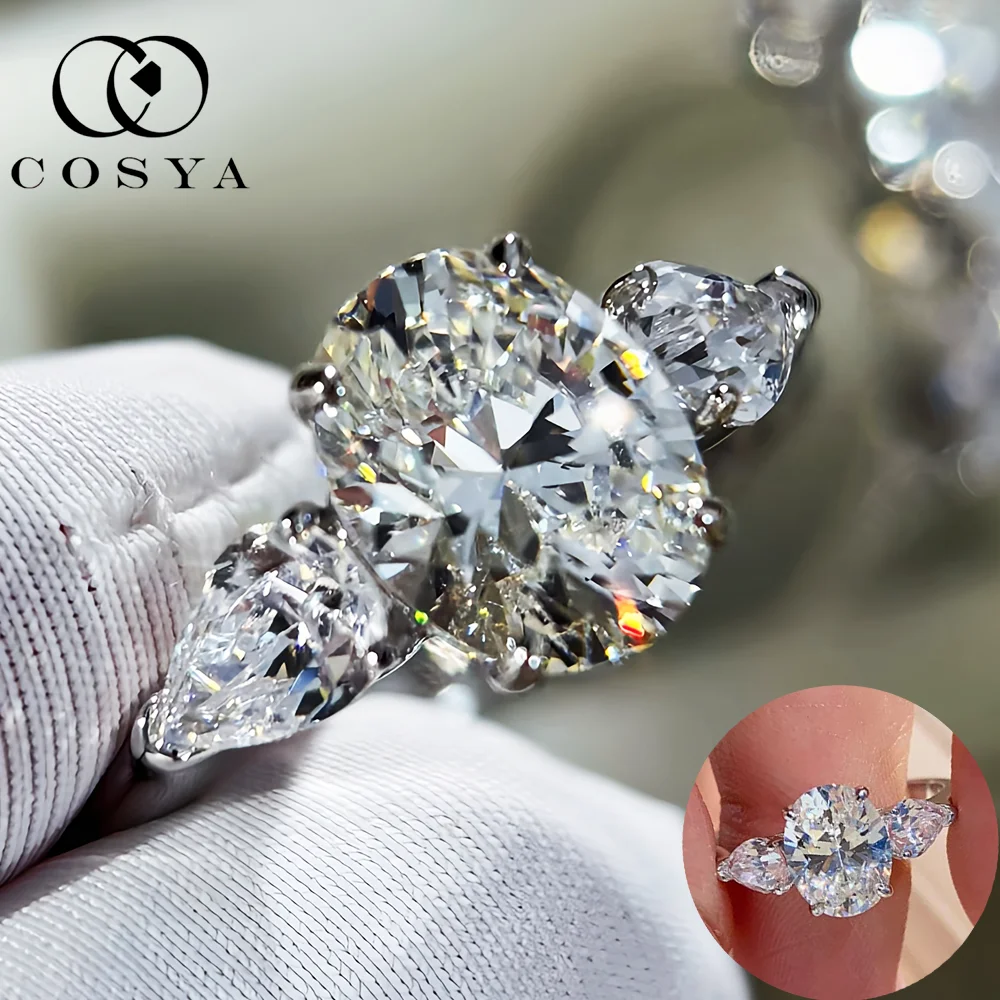 

COSYA 7*8 мм 2CT кольцо с муассанитом овальной огранки для женщин 100% серебро S925 3-х камней лабораторный бриллиант обручальное кольцо изысканные сверкающие ювелирные изделия