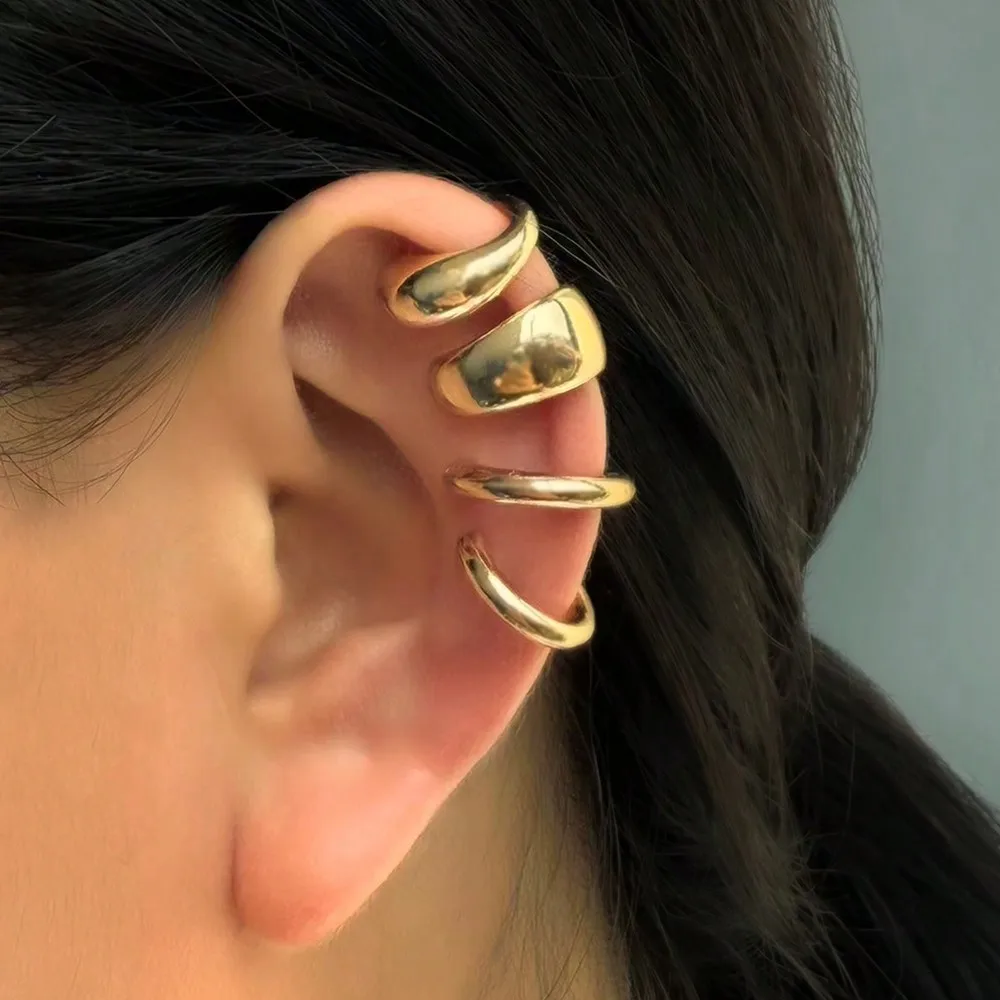 

4 шт. золотистые клипсы для ушей в форме буквы C для женщин, минималистичный геометрический дизайн, без необходимости прокалывания, для повседневной носки и свиданий