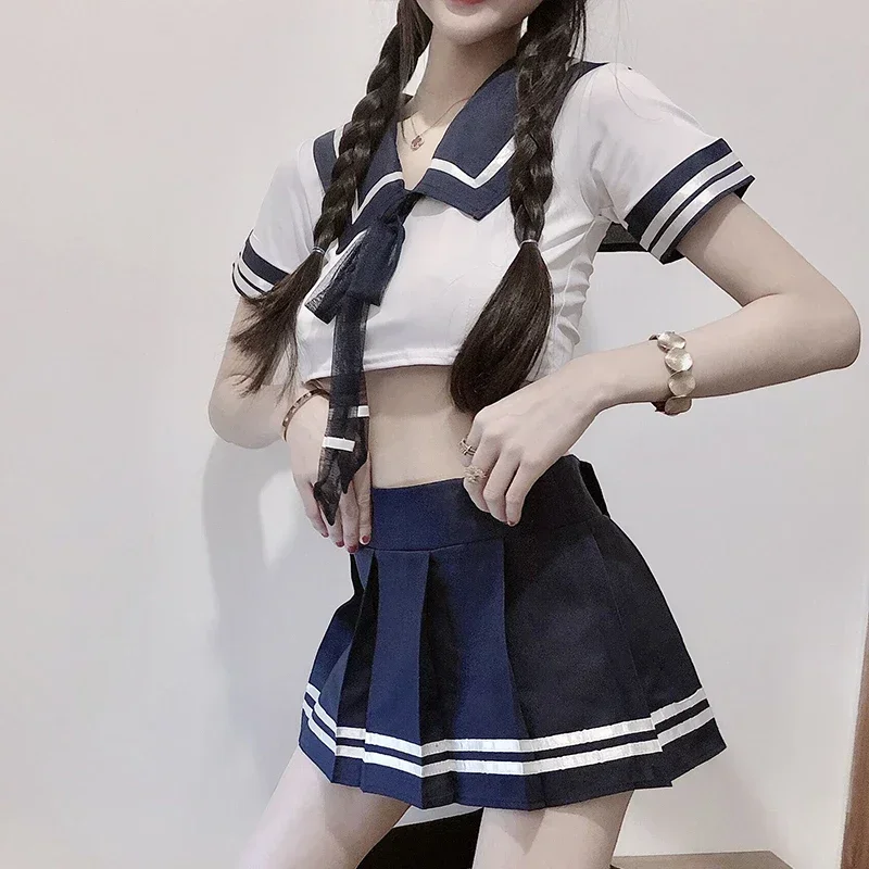 Japanese School Girls Cosplay Costume Women Sexy Lingerie Student Uniform with Miniskirt Cheerleader Suit Babydolls Nightwear