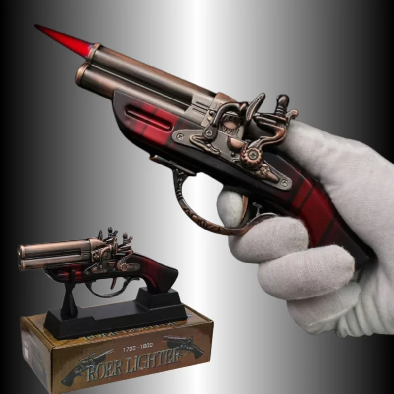 

Metal Retro Foreign Gun Model Ornament Inflatable Lighter Windproof Red Flame Cool Office Living Room Ornament Lighter Gift