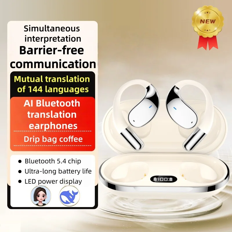 Q39Wireless AI RealTime Translation Headphones 140Languages Instant Voice Translator Earbuds Ear Hook Noise Cancelling Headphone