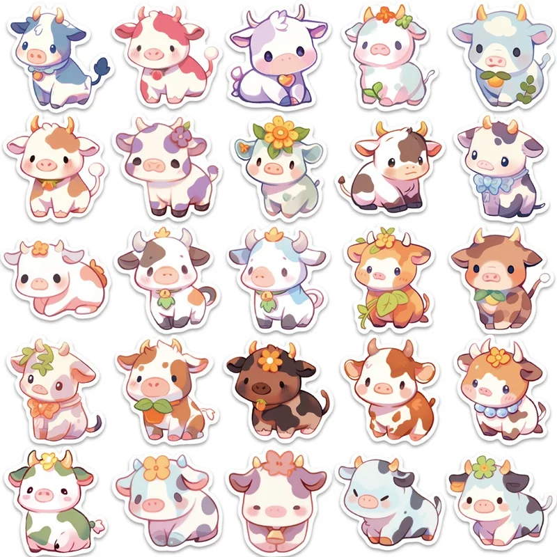 10/30/50PCS Cute Rainbow Cow PVC Sticky Sticker Aesthetic DIY Korean Stationery Decoration Scrapbooking School Supplies for Kids