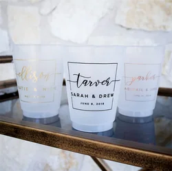 Custom Wedding Reception Bar Frosted Cups, Personalized Shatterproof Cups, Modern Wedding Decor, Signature Cocktails, Engagement