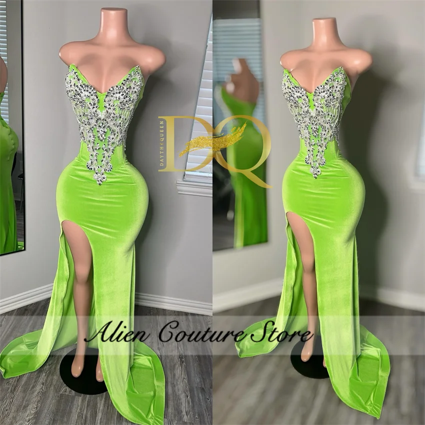 Eleganti abiti da ballo a sirena verde Cut-out perline diamanti strass abiti da festa donna abiti abito da compleanno personalizzato
