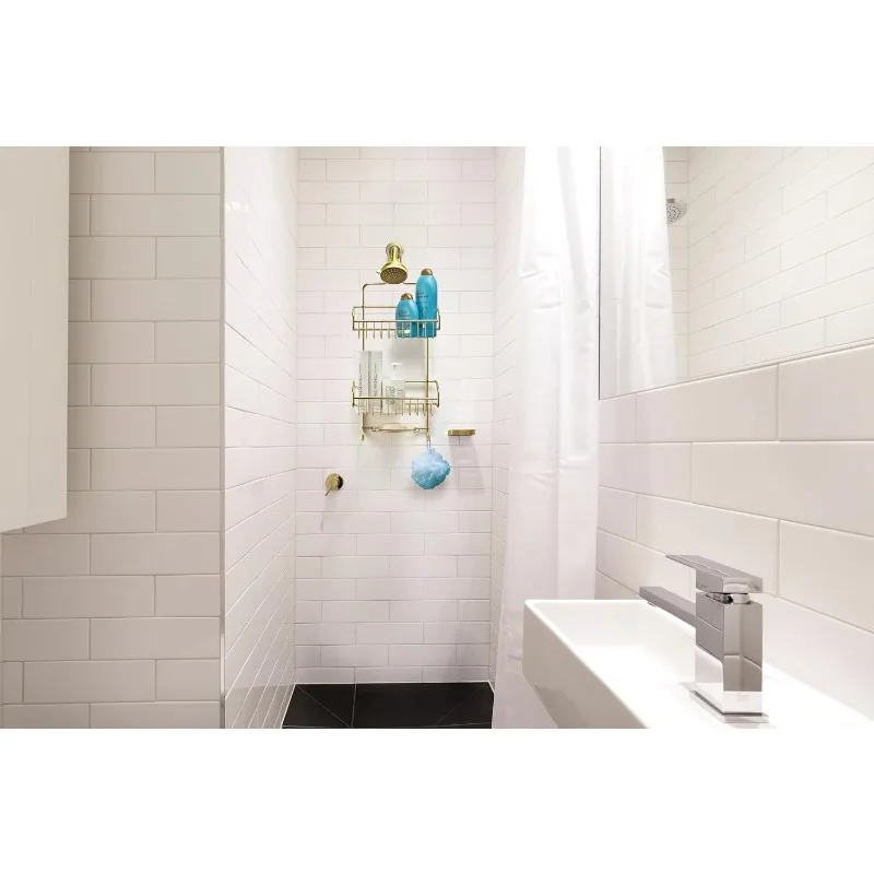 Shower Caddy - Shower Organizer Shelves with Hooks, Rustproof Shower Storage Rack for Shampoo, Conditioner, Bath Sponge - Gold