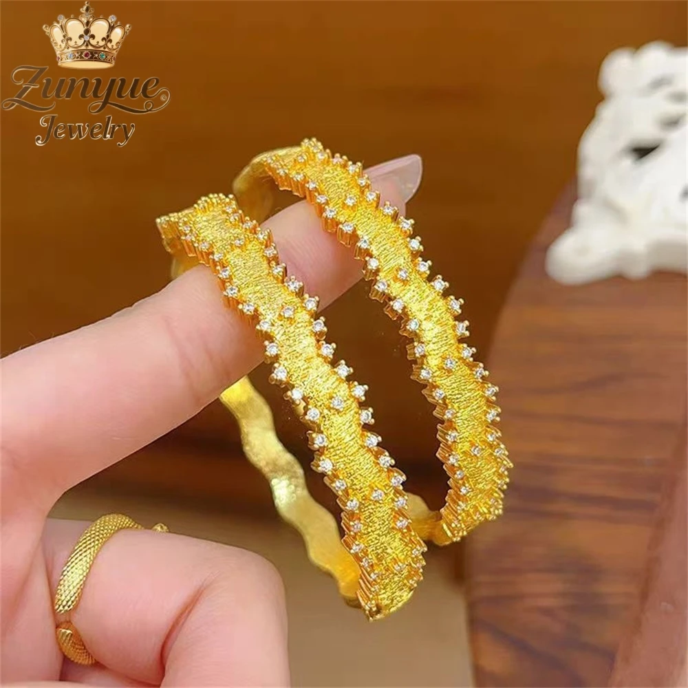 High-End Sand Gold Lace Brushed Adjustable Opening Bangle Best Selling Popular Charms Fashion Jewelry Luxury Couple Holiday Gift