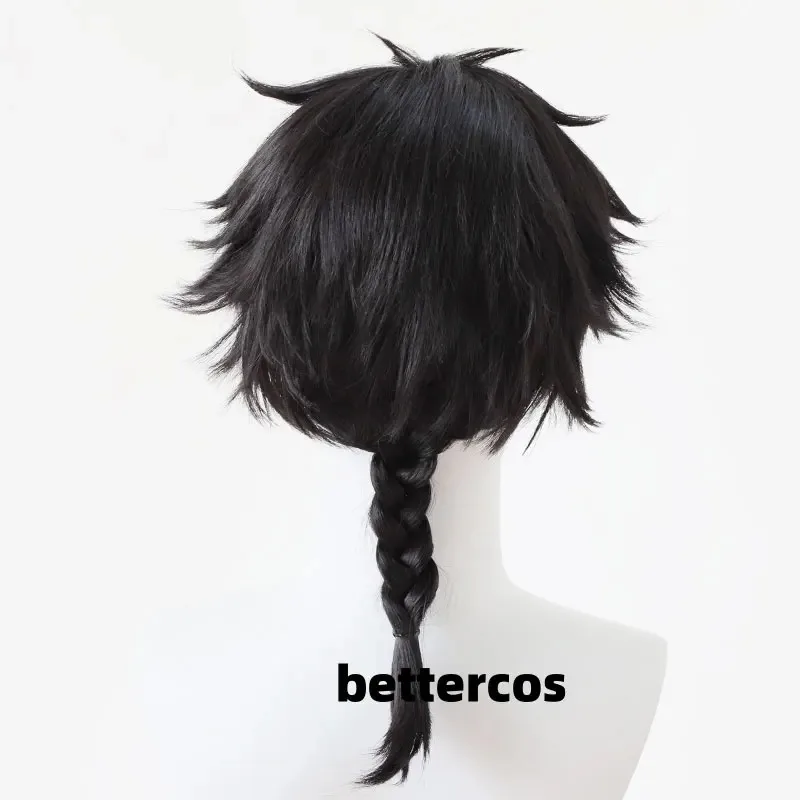 Wig Cosplay Candy 2025Jo Togame Wig Berbulu Kepang Hitam Panjang 35Cm Rambut Sintetis Tahan Panas