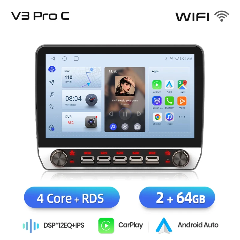 Junsun 10.1 "Draadloze Carplay Android Auto Autoradio voor Fiat Ducato 2006 2007-2013 Stereo met knoppen Bluetooth GPS Navi 4G DSP