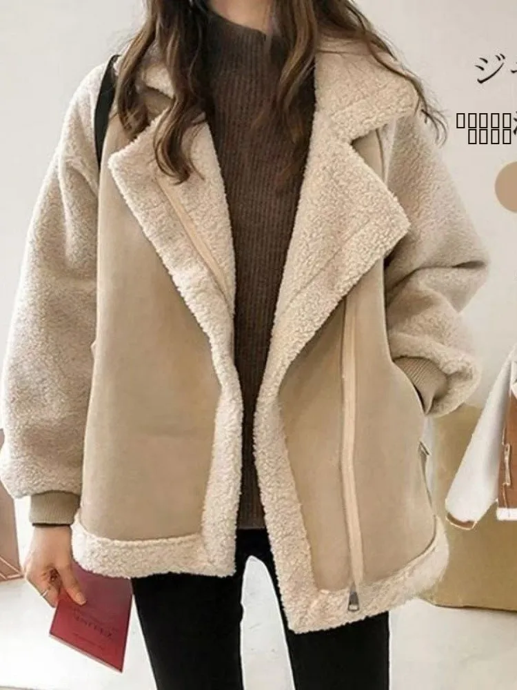 

Модный бархатный джат из ягненка, женский зимний маленький размер, меховая кожа, встроенная уличная одежда, свободная байкерская одежда в стиле ретро