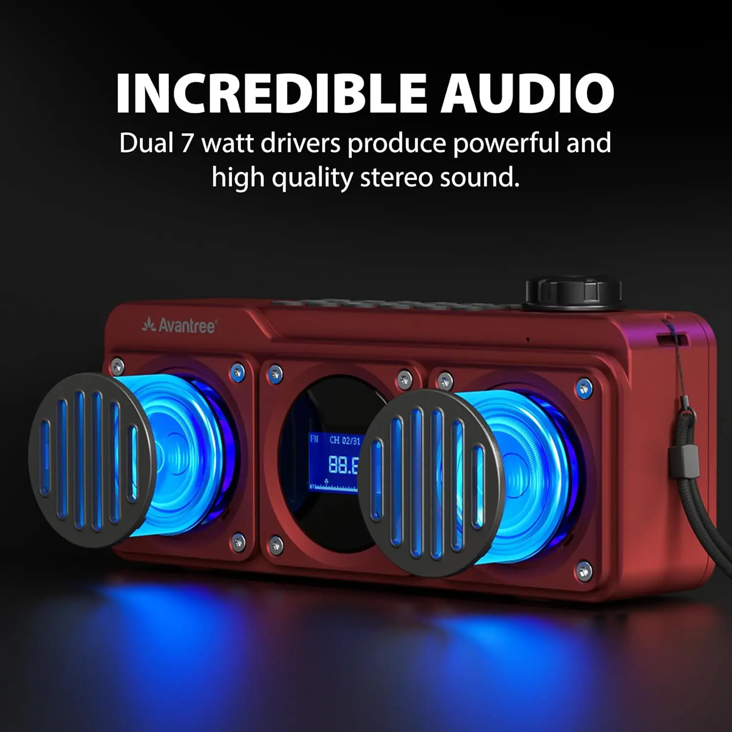 Avantree Boombyte - Portable Digital FM Radio with Bluetooth Speaker, Metal Finish, MP3 Player, Micro SD Card support -Red