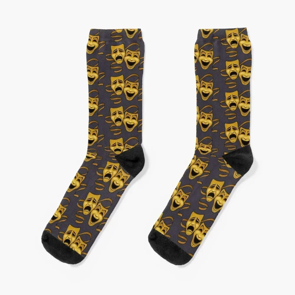 Gold Comedy And Tragedy Theater Masks Socks christmas gifts floor shoes christmas stocking Women's Socks Men's