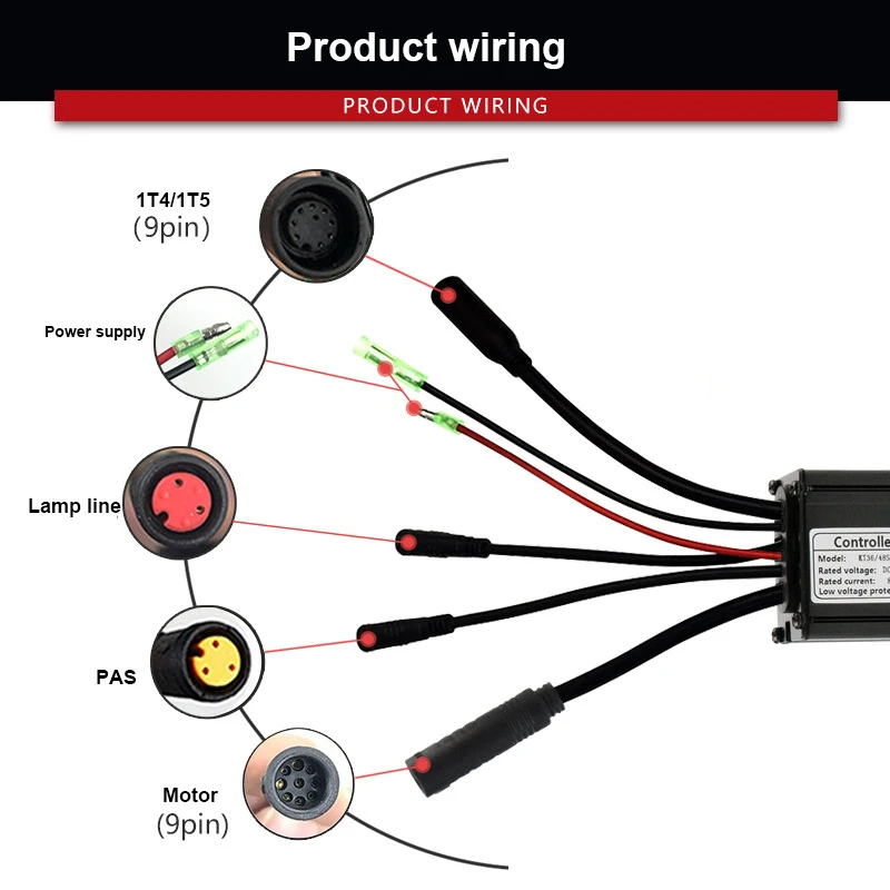 وحدة تحكم الدراجة الإلكترونية 36 فولت/48 فولت دراجة KT-16A وحدة تحكم SineWave مع سلك مصباح لمحرك 350 وات ، ملحقات الدراجة التحديثية