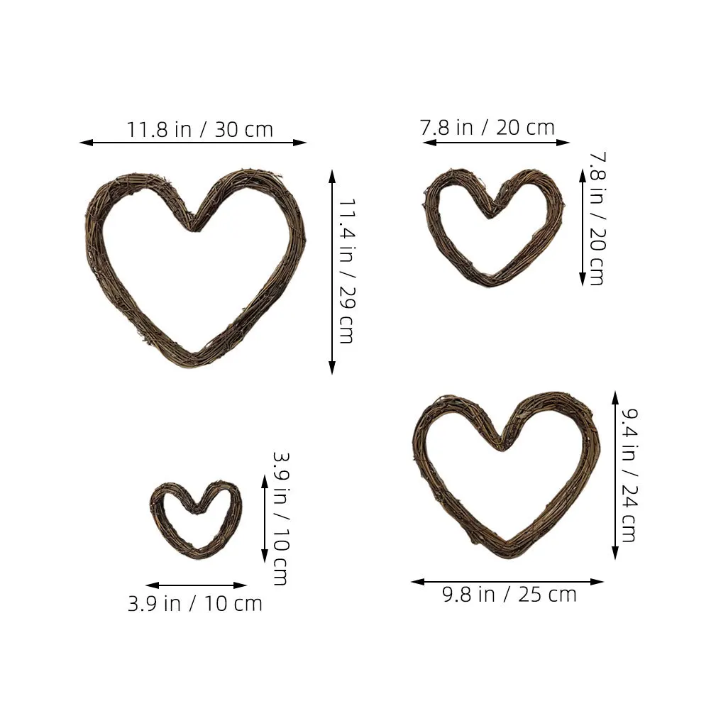 4 قطعة إكليل على شكل قلب من الخيزران الطبيعي ديكور للتعليق على الحائط إكليل حرفي أنيق لتزيين المنزل إكليل من الخيزران ذاتي الصنع