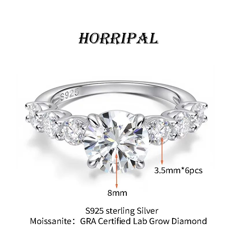 HORRIPAL 100% Moissanite Ring for Woman S925 Sterling Silver GRA Certified Engagement Wedding Party Eternity Fine Jewelry Gift