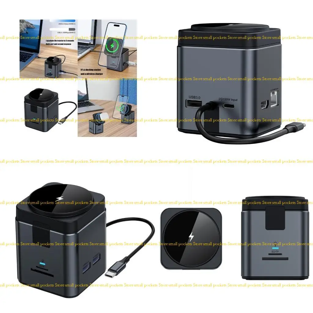 

USB-адаптер R1WD с магнитной беспроводной зарядкой мощностью 15 Вт, 1 порт, 3 порта USB док-станция Ethernet USB