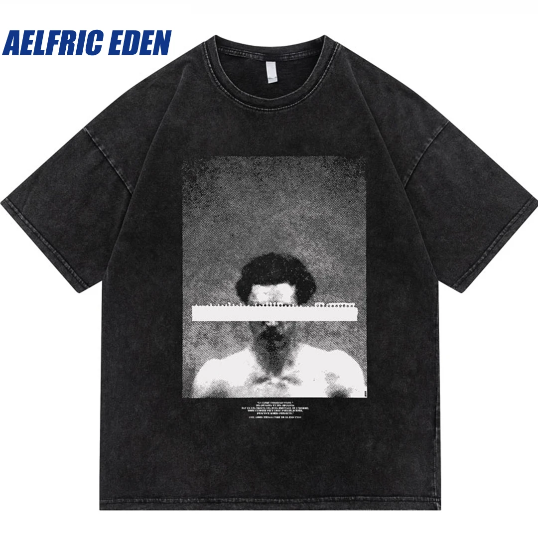 Aelfric Eden Hip Hop Mens T-Shirt Y2K Streetwear Vintage Graphic Print Punk Cotton Tshirts Harajuku Fashion Retro Casual Shirts