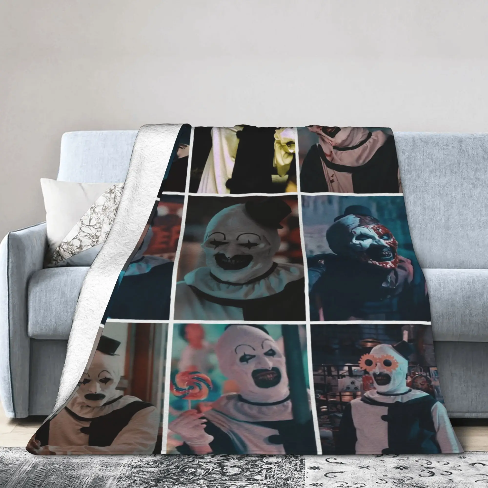 Terrifier Knitted Blankets Coral Fleece Plush Horror Movie Lightweight Thin Throw Blankets for Home Couch Bedroom Quilt