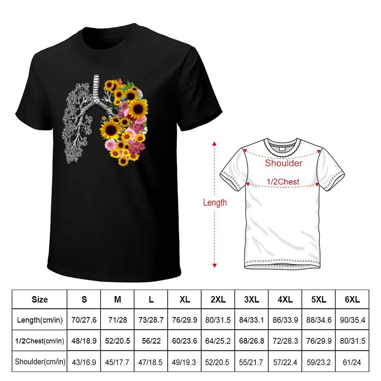 lungs cancer awareness, sunflowers and daisy floral, anatomy, watercolor T-Shirt vintage customizeds Men's t shirts