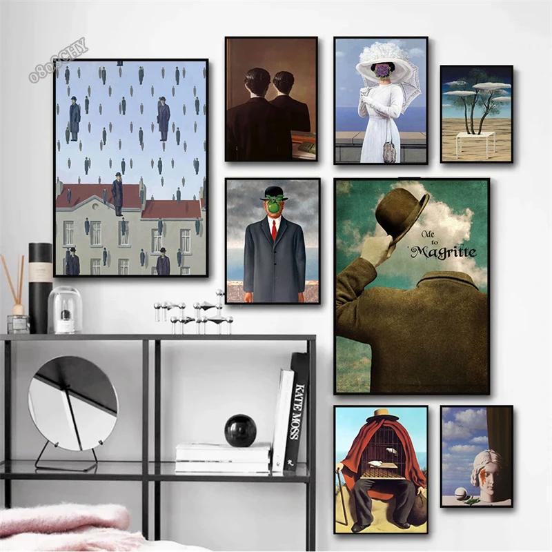 Rene Magritte Classic Artwork Posters and Prints Vintage Pictures Surrealism Abstract Wall Art Canvas Painting for Living Room