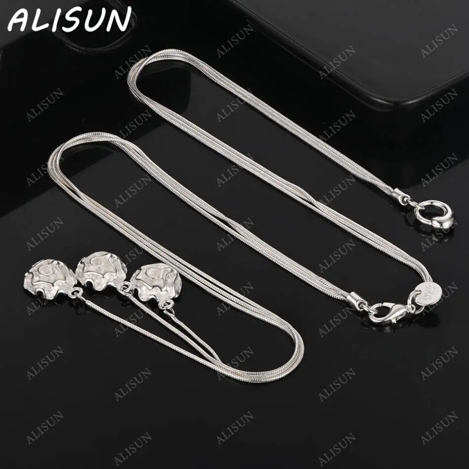 

ALISUN 925 Sterling Silver 50cm Flower Tassel Necklace For Women Anniversary Gift Popular Wild Fashion Romantic Jewelry