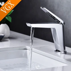 VGX Bathroom Basin Mixer Sink Faucet Gourmet Washbasin Taps Hot Cold Water Faucet Square Tapware For Bathroom Brass Chrome Black