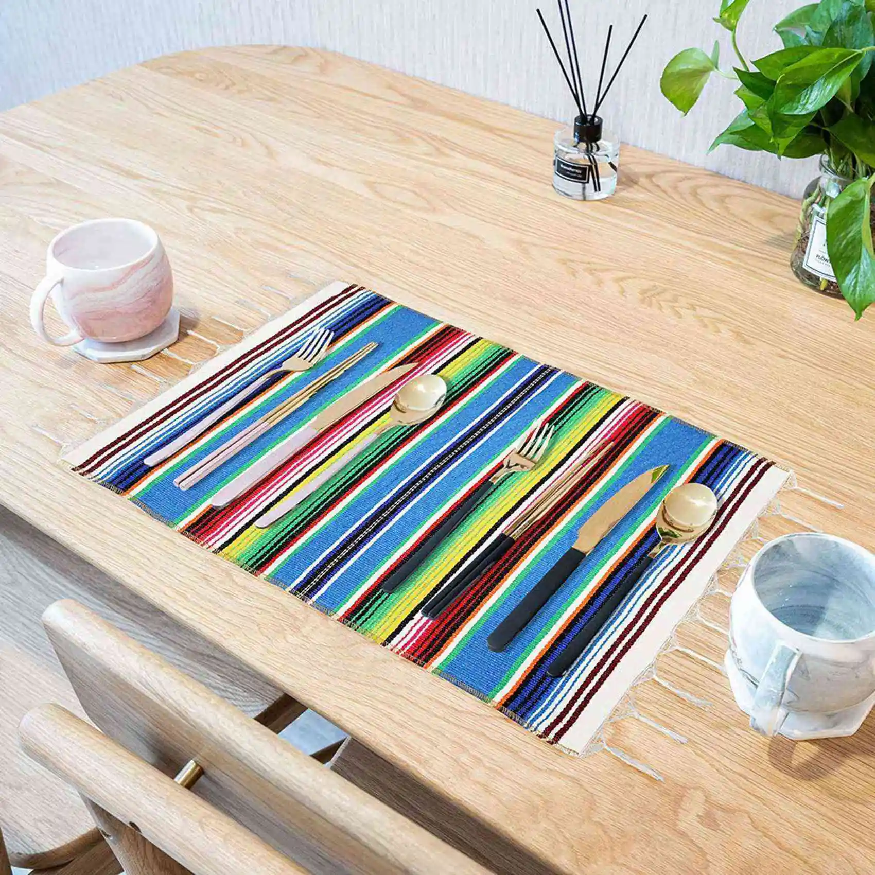 A04G-2X Mexican Table Place Mats,Mexican Assorted Placemats Mexican Party Wedding, Fringe Blanket Table Runner 12 X 16 Inch - view 4