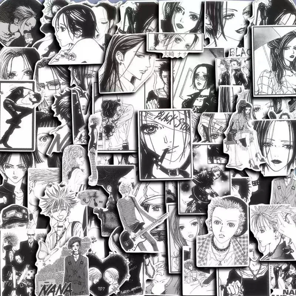 64PCS Anime NANA Black White Stickers Cool Graffiti Decals DIY Decoration For Phone Laptop Stationery PVC Waterproof Toys Gift