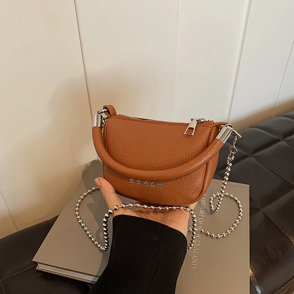 Women Chains Crossbody Bags Small Handbags for Wallets Phone High Quality Pu Leather Stars Design Trendy Single Shoulder Bag